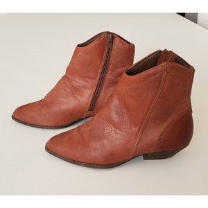 80s Maine Wood Leather Lance Booties, Sz 5.5
